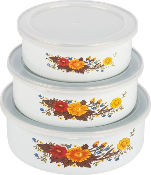 MALLONY Набор из 3 эмалированных мисок с крышками, FAMILIA, 600/850/1250 мл (008763)