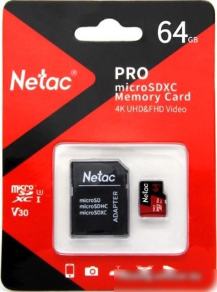 Карта памяти Netac P500 Extreme Pro 64GB NT02P500PRO-064G-R + адаптер