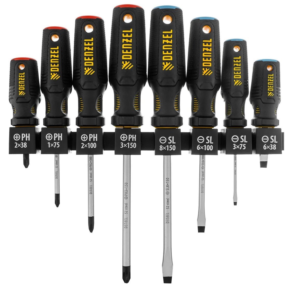 DENZEL Набор отверток на полке, 8 шт., PH+SL, S2, 3к рукоятка 122137