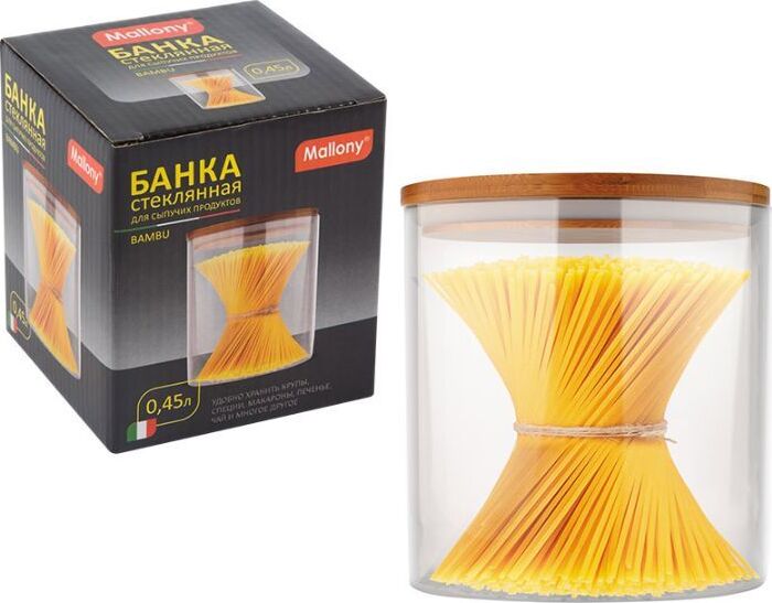 MALLONY Стеклянная банка для сыпучих продуктов с крышкой BAMBU, объем: 0,45 л (004451)