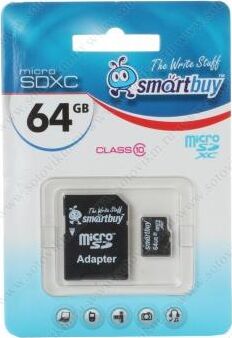 Карта памяти Smart Buy microSDXC (Class 10) 64GB + SD-адаптер (SB64GBSDCL10-01)