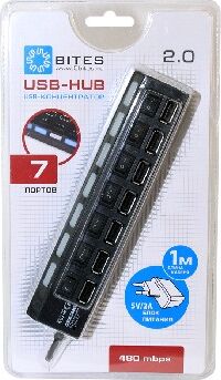 5BITES HB27-203PBK 7*USB2.0 / БП 5В-2А / 1M / BLACK