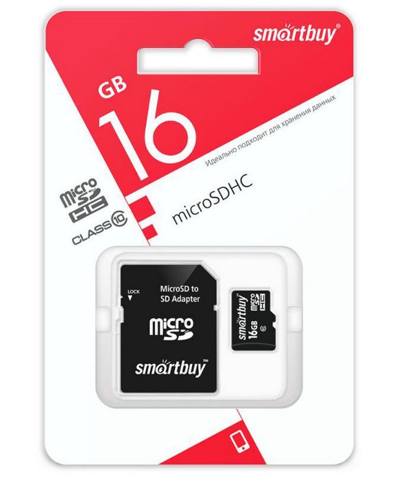 SmartBuy microSDHC SB16GBSDCL10-01LE 16GB (с адаптером)
