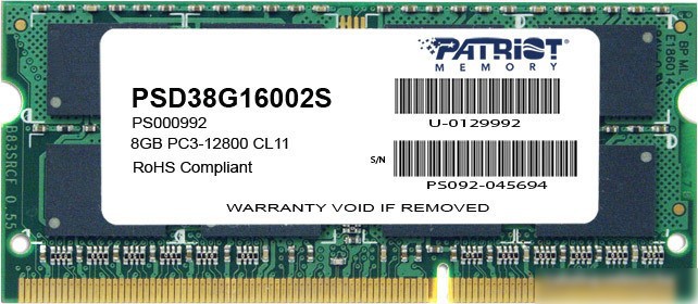 Patriot Signature 8GB DDR3 SO-DIMM PC3-12800 (PSD38G16002S)