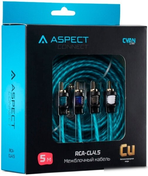 ASPECT RCA-CL4.5, Cyan Line, витая пара, OFC, 1 экран, 4RCA-4RCA, 5м