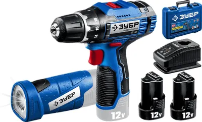 Дрель-шуруповерт Зубр Профессионал DL-121-22F (с 2-мя АКБ, LED фонарь, кейс)