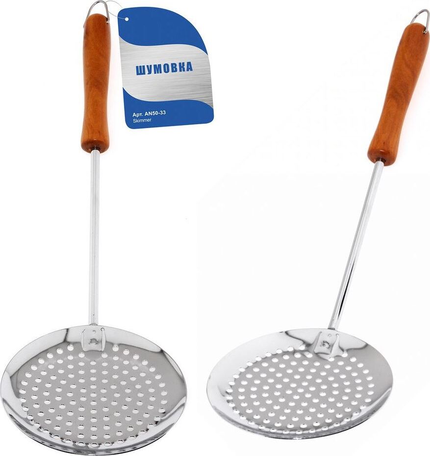 MULTIDOM Шумовка хром дерев. ручка AN50-33