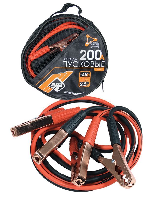 Провода пусковые NOVA BRIGHT-FUSION 200А морозостойкие, в сумке, 2.5м 46774