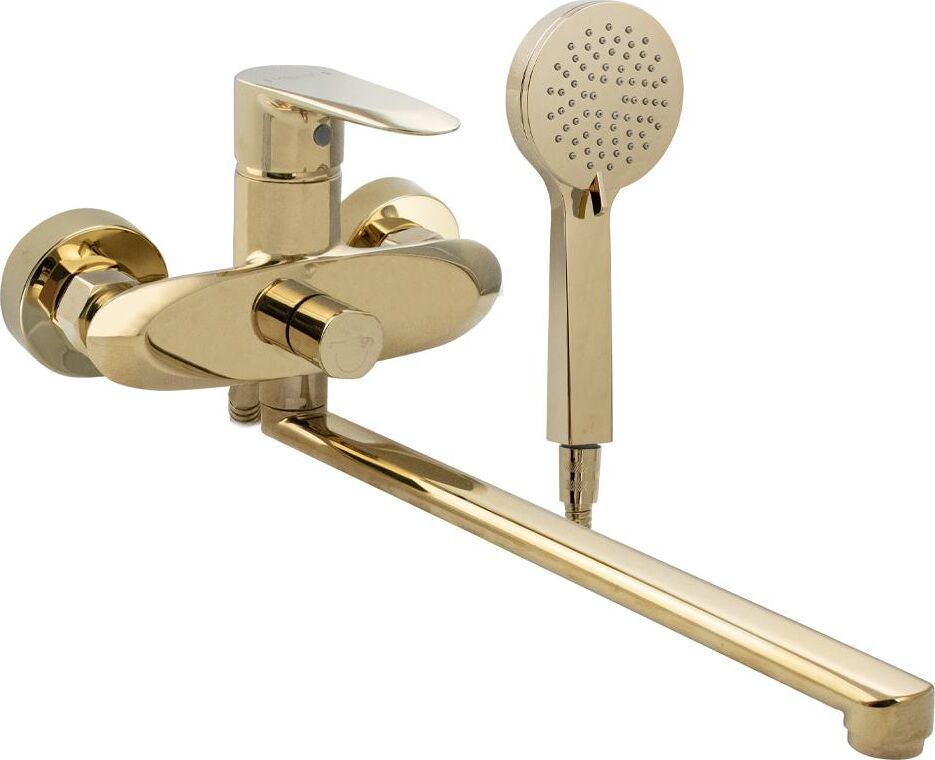 MAGNUS 9370 Смеситель в ванную длинный нос под золото, шаровый, с дивертором на корпусе