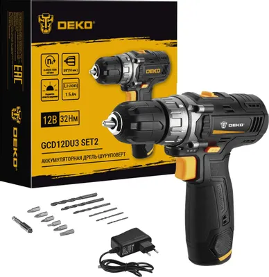 Дрель-шуруповерт Deko GCD12DU3 SET 2 063-4146 (с 1-им АКБ, набор оснастки)