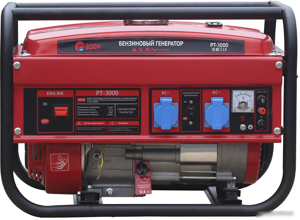EDON PT-3000 Генератор бензиновый (208см3, 3000/2800Вт,12В/8,3А;12В/8,3А, ручной стартер)
