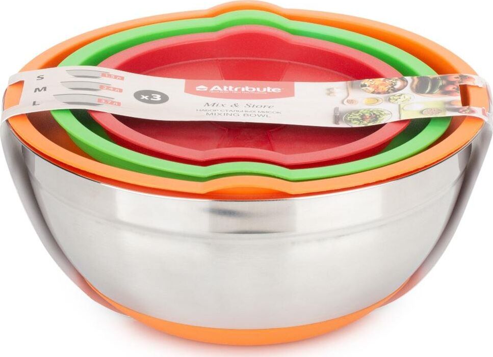 ATTRIBUTE ASS023 Набор мисок с крышками MIX&STORE 3шт 1.5л+2.4л+3.7л