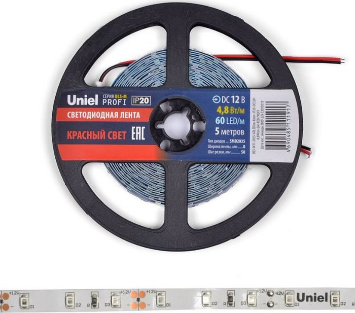 UNIEL (UL-00004361) ULS-M11-2835-60LED/M-8MM-IP20-DC12V-4,8W/M-5M-RED PROFI КАТУШКА В ГЕРМЕТИЧНОЙ УП