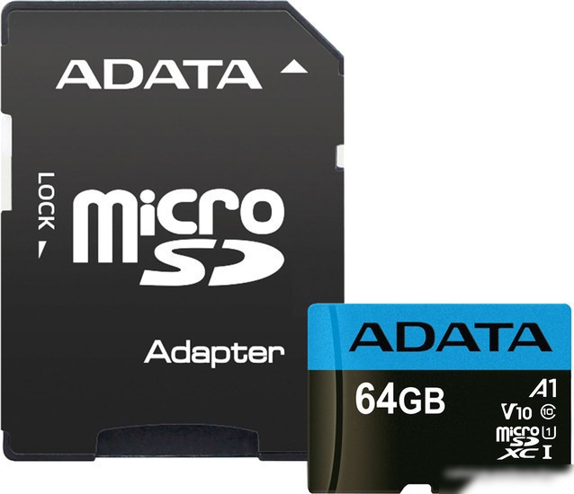 A-DATA Premier AUSDX64GUICL10A1-RA1 microSDXC 64GB (с адаптером)