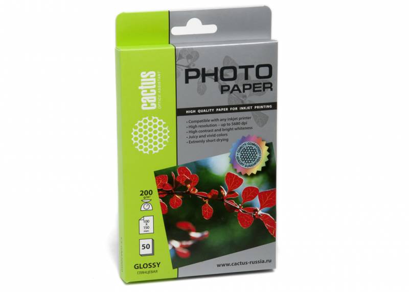 Фотобумага CACTUS Глянцевая 10х15 200 г/кв.м. 50 листов [CS-GA620050]