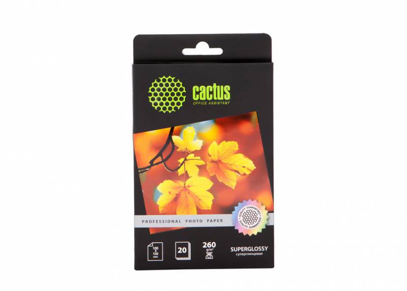 Фотобумага CACTUS Суперглянцевая A6 260 г/кв.м. 20 листов (CS-HGA626020)