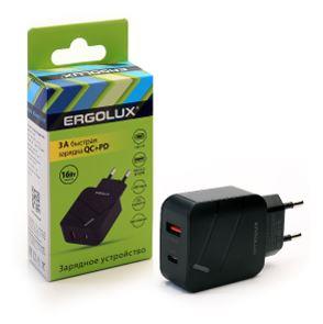 ERGOLUX (15108) ELX-РA01QC-C02 (Сетевой адаптер 18Вт 1USB+1Type C, 100-220В, 5-9V/3А, QC, Черный, Ко
