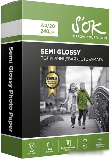 S'OK Semi Glossy Photo Paper A4 240 г/м2 20 листов SA4240020SG