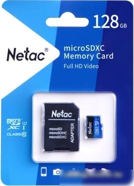 Карта памяти Netac P500 Standard 128GB NT02P500STN-128G-R + адаптер