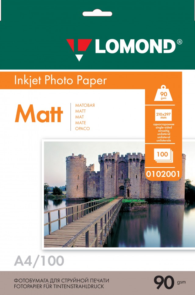 Фотобумага Lomond Матовая A4 90 г/кв.м. 100 листов (0102001)