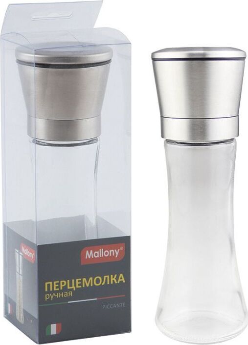 MALLONY Перцемолка ручная PICCANTE, р-р 6,5*19 см, стекло, нерж сталь (003593)