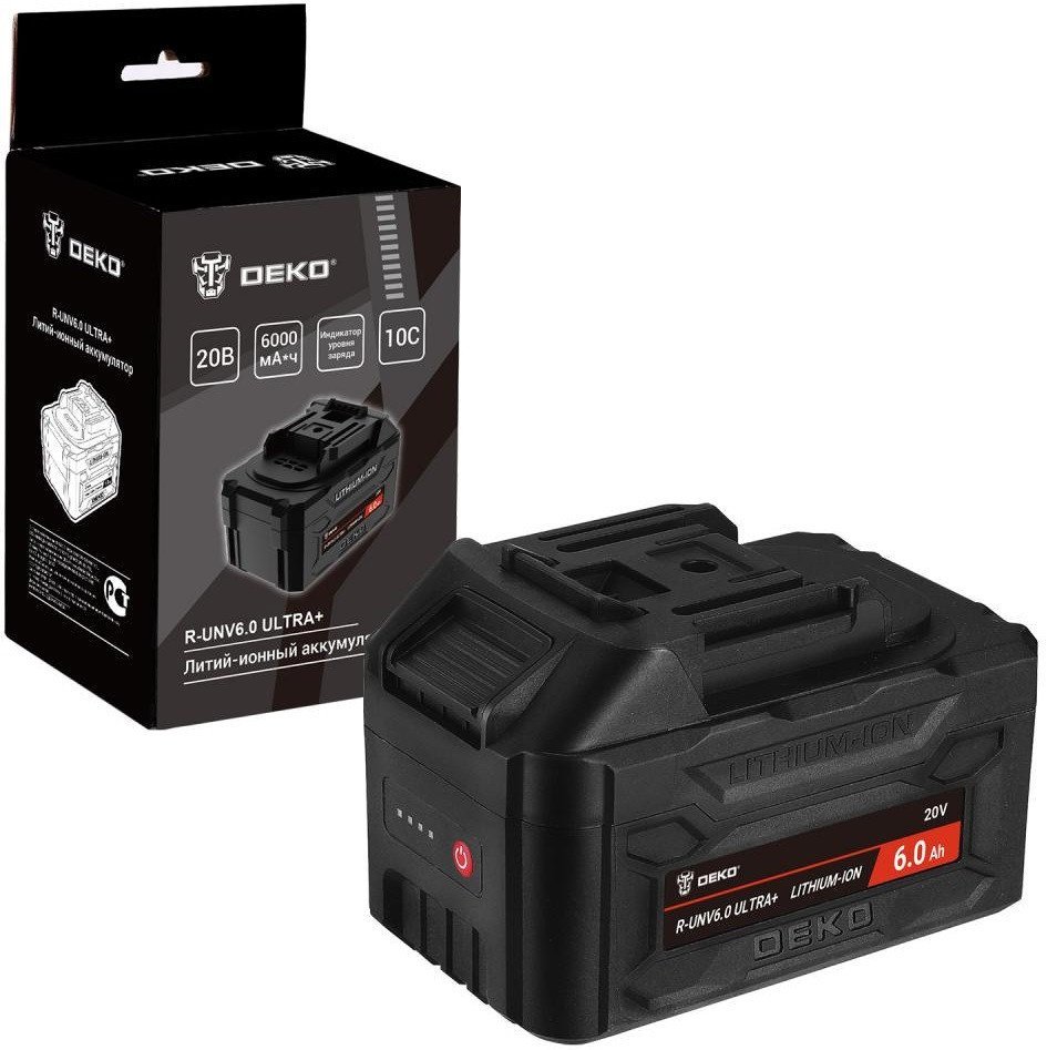 DEKO R-UNV6.0 ULTRA+, Li-ion, 20В, 6.0А*ч, с повышенной токоотдачей 083-1019