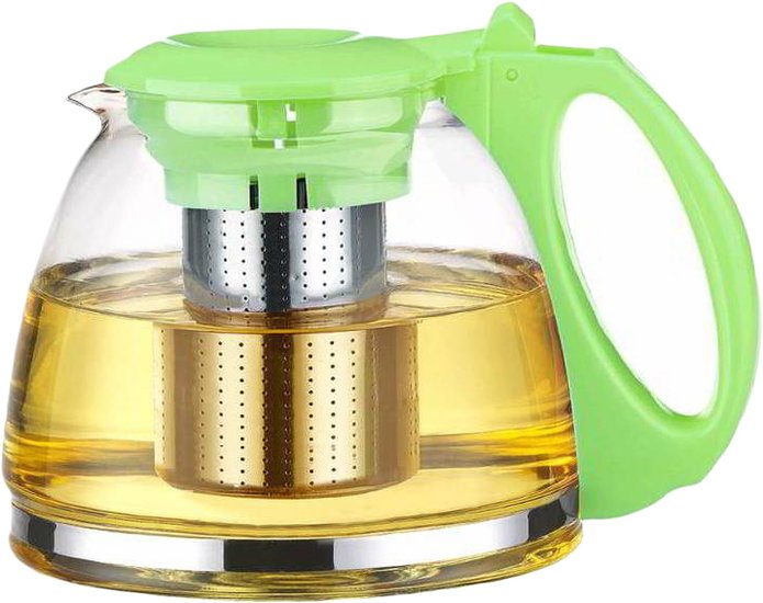 TIMA Чайник стеклянный "ГОДЖИ" салатовый 1300мл с ситом, пластик. ручка + крышка A083GR-13