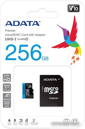Карта памяти A-Data Premier AUSDX256GUICL10A1-RA1 microSDXC 256GB (с адаптером)