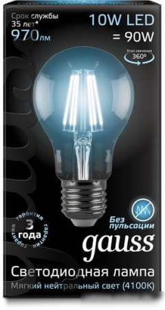 Светодиодная лампа Gauss Filament A60 E27 10 Вт 4100 К 102802210