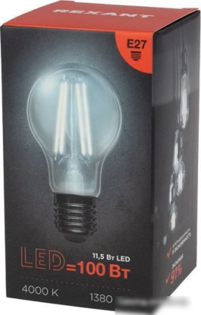 Rexant Груша A60 11.5Вт E27 1380Лм 4000K нейтральный свет 604-077