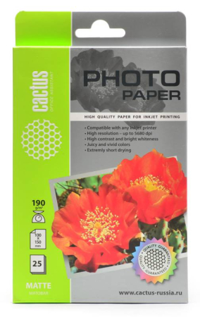 Фотобумага CACTUS Матовая A6 190 г/м2 25 листов [CS-MA619025]