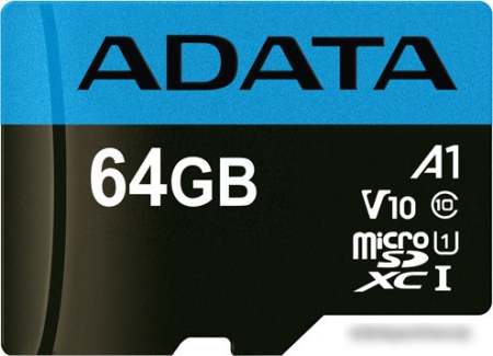 A-DATA Premier AUSDX64GUICL10A1-RA1 microSDXC 64GB (с адаптером)