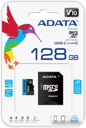 A-DATA Premier AUSDX128GUICL10A1-RA1 microSDXC 128GB (с адаптером)