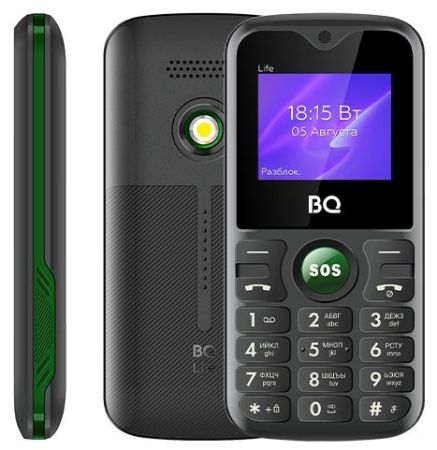 Кнопочный телефон BQ-Mobile BQ-1853 Life (черный/зеленый)