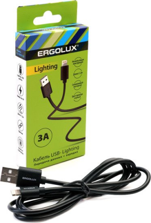 ERGOLUX (15096) ELX-CDC03-C02 USB-Lightning, 3А, 1,2м, Черный
