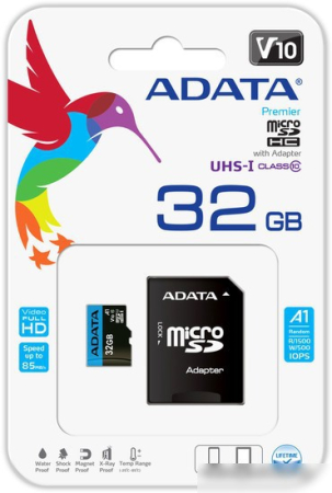 A-DATA Premier AUSDH32GUICL10A1-RA1 microSDHC 32GB (с адаптером)