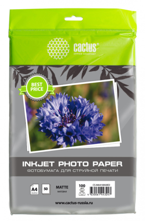 Фотобумага CACTUS Матовая А4 100 г/м2 50 листов CS-MA410050ED