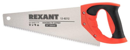 REXANT (12-8212) Ножовка по дереву "Зубец" 350 мм, 7-8 TPI, каленый зуб 2D, двухкомпонентная рукоятк